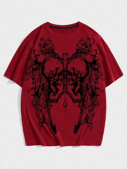 Goth Camiseta de manga corta con cuello redondo y estampado gráfico para hombres, escolar