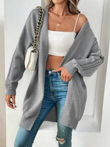 Chiquease Women's Solid Color Simple Casual Long Sleeve Cardigan Sweater - Grey - View 1