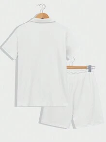 RueChic Men Special Fabric Regular Shirt & Short Two-Piece - White - View 2