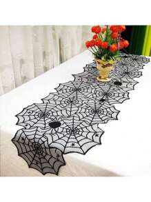 1 件万圣节黑色蜘蛛网桌旗、万圣节蜘蛛网桌布、万圣节恐怖派对黑色蕾丝桌布、万圣节蜘蛛网黑色图案桌布、餐桌装饰、壁炉装饰万圣节礼物、完美的万圣节恐怖家居装饰万圣节蜘蛛网餐垫礼物