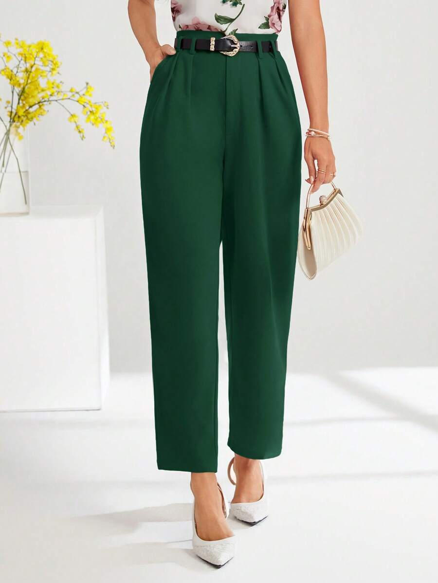 SHEIN Clasi Women's Solid Color Tapered Casual Office Pants In Fall/Winter - Dark Green - View 1