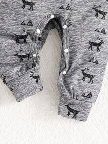 男婴简约印花连帽连身衣 - 灰色 - 查看 5