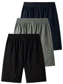 Manfinity Homme 3 Peças Conjunto de Shorts Casuais Masculinos com Cordão na Cintura, Zíper na Frente, Ajuste Descontraído, Shorts de Moletom com Cordão para Treino, Presente para Marido ou Namorado