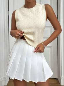 Chiquease Solid Cable Knit Sweater Vest - Apricot - View 4