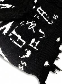 Manfinity LEGND Áo len cardigan rộng rãi Manfinity EMRG thu/đông cho nam có vai trễ và in chữ Halloween Áo len Halloween - Đen và trắng - Xem 6