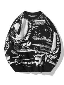 Manfinity Hypemode 男士休闲日常圆领印花毛衣 - 彩色 - 查看 1