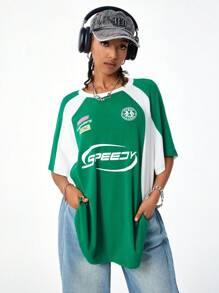 Coolane Áo thun in chữ cổ tròn tay ngắn màu cỡ lớn cho nữ - màu xanh lá - Xem 7