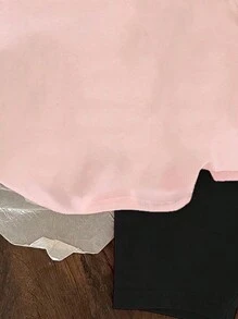 SHEIN Baby Girls' Casual Cute Line & Letter Print Comfy Outfit, Spring Summer Daily Wear - Multicolor - View 3