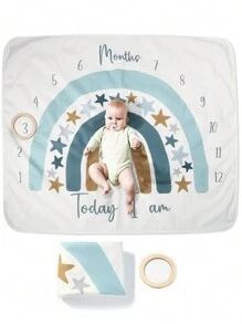 SHEIN 带有彩虹和星星图案的婴儿里程碑毯 - 彩色 - 查看 1