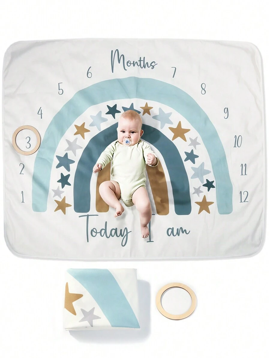 SHEIN 带有彩虹和星星图案的婴儿里程碑毯 - 彩色 - 查看 1