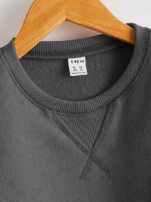 SHEIN 年轻男孩纯色圆领长袖休闲日常服装，适合秋冬季 - 灰色 - 查看 3
