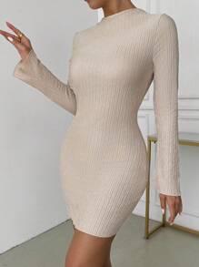 SHEIN SXY Women Textured Knit Backless Short Dress In Apricot - Apricot - View 2