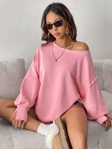 Chiquease Women's Fashionable Casual Elegant Pink Loose Long Sleeve Sweatshirt