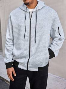 Manfinity CasualMax Sudadera con capucha y cierre para hombre de talla grande, de primavera y otoño, con colores contrastantes