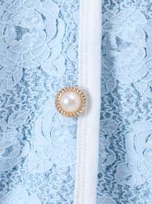 SHEIN Tween Girl Contrast Trim Button Front Casual Solid Collar Long Sleeve Jacket - Blue - View 5