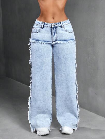 SHEIN SXY Simple Style Front Button Multi-Pocket Distressed