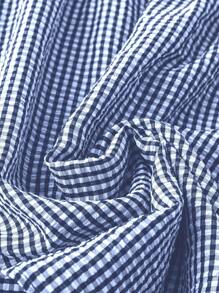 DreamSkyne Plus Size Women's Checkered Round Neck Ruffle Short Sleeve Loose Shirt, Summer - Blue - View 5