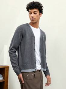 Manfinity VCAY Cárdigan de punto casual de manga larga para hombre, para otoño e invierno - Gris - Ver 5