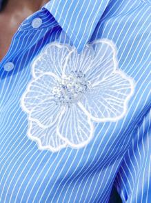 Maija Women's Casual Striped Embroidered Floral Beaded Blouse, Spring & Autumn Valentine's Day Vacation Outfits Woman