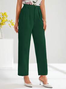 SHEIN Clasi Women's Solid Color Tapered Casual Office Pants In Fall/Winter - Dark Green - View 5
