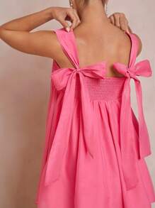 L'Amorae Back Bow Tie Details Mini Dress - Hot Pink - View 1