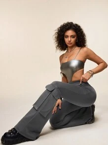 SHEIN Sport Studio Pantaloni sportivi da donna con vita regolabile in vita e linea svasata in colore unito