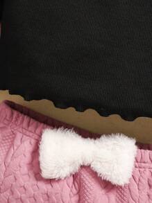 SHEIN 3 件套女婴秋冬可爱拼色背心夹克、蝴蝶结裙和汗衫套装