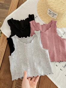 SHEIN LMoss Kids Conjunto de 6 piezas LMoss de top sin mangas acanalado de unicolor y shorts para niña bebé - Rosa vieja - Ver 6
