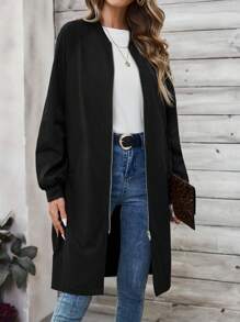 EMERY ROSE Women's Solid Color Long Sleeve Pocket Long Casual Baseball Collar Regular Jacket, Spring Autumn