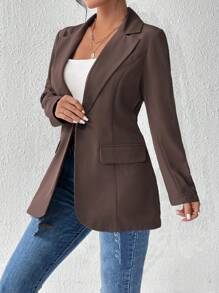 SHEIN PETITE Blazer de solapa de unicolor estilo francés