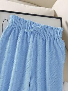 青少年休闲针织提花宽松阔腿裤简约户外长裤秋冬 - 藍色 - 查看 3