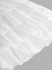 SHEIN Leap Crew Robe de gâteau à couches blanche pour préadolescentes, robe de cérémonie de remise des diplômes à col carré sans manches - Blanc - Voir 3