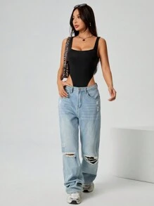 SHEIN PETITE 女士黑色针织紧身衣 - 黑色 - 查看 4