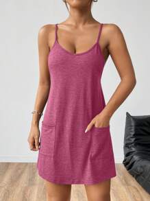 SHEIN EZwear 针织女式无袖连衣裙 - 中紫紅色 - 查看 5