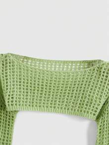 ROMWE Fairycore 女士长袖刺绣装饰镂空毛衣 - 綠色 - 查看 4