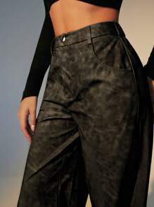 SHEINNeu 女式工装裤，秋季女装，女式阔腿裤，制服裤，黑色正装裤 - 黑色 - 查看 7