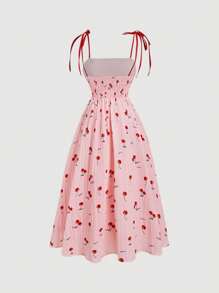 SHEIN MOD Plus Size Women's Cherry Pattern Maxi Slip Dress - Pink - View 2