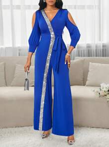 SHEIN Lady Bộ áo liền quần tay phồng 2 trong 1 thanh lịch đầy màu sắc thời trang dành cho nữ - Màu xanh lam - Xem 7