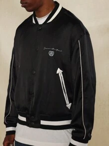 SUMWON Premium Varsity Baseball Jacket Retro Classic Lightweight Athletic College Style Bomber With Signature Print Spring Fall Streetwear Collection Designer - Black - View 3