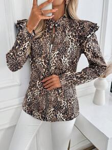 Chiquease Chaqueta casual con mangas de vuelo con estampado de leopardo, prenda de vestir de primavera/otoño para mujeres - Multicolor - Ver 5