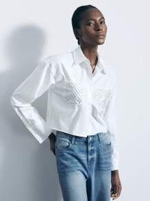 Maija 女士春夏水钻装饰时尚都市风翻领开襟长袖短款时尚衬衫，适合圣帕特里克节、复活节、中国新年、音乐节等场合穿着。这款衬衫也适合夏季、海滩度假、外出、毕业典礼等场合。 - 白色 - 查看 5