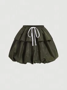 SHEIN MOD Bluză versatilă verde militar pentru femei Îmbrăcăminte de toamnă și iarnă Haine de toamnă pentru femei Tenute de festival rave haine de vrăjitoare Costum de ținută de concert pentru femei, fustă cu boboci de flori și top cu boboci de flori, unul poate fi purtat de mai multe ori