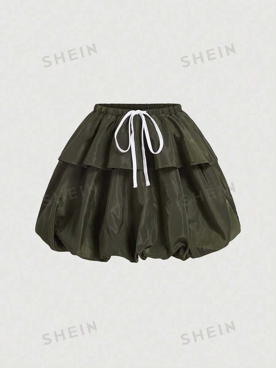 SHEIN MOD Bluză versatilă verde militar pentru femei Îmbrăcăminte de toamnă și iarnă Haine de toamnă pentru femei Tenute de festival rave haine de vrăjitoare Costum de ținută de concert pentru femei, fustă cu boboci de flori și top cu boboci de flori, unul poate fi purtat de mai multe ori