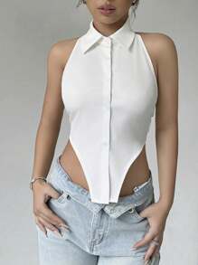 Chiquease Charming & Sexy Sleeveless Halter Neck Backless Strap Tank Top - White - View 5