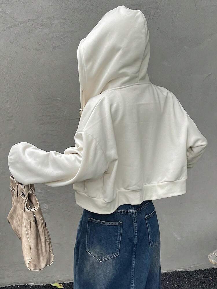 1pc Women's Hooded Long Sleeve Sweatshirt With Woven Label