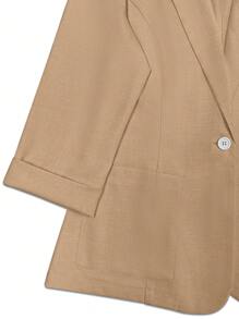 Franclia Áo khoác blazer trơn màu thanh lịch tay dài cài nút ve áo dành cho nữ - Màu Khaki - Xem 6