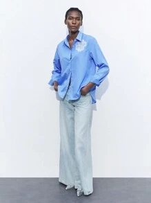 Maija Women's Casual Striped Embroidered Floral Beaded Blouse, Spring & Autumn Valentine's Day Vacation Outfits Woman