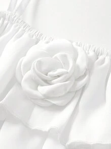 Camisa informal unicolor con volantes y ribete de volantes para niña preadolescente en primavera y otoño - Blanco - Ver 4