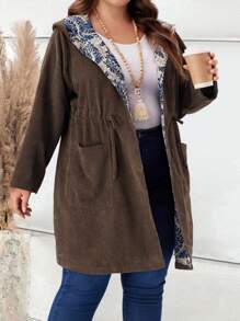 EMERY ROSE 大码纯色长袖腰带口袋简约秋季夹克，休闲日常穿着