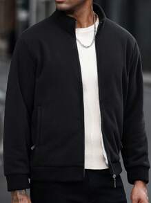 Chillumni Men's Autumn And Winter Stand Collar Loose Casual Fleece Jacket With Shake Grain, Long Sleeves